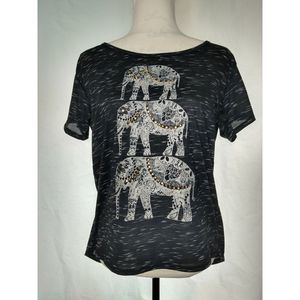Tea and Rose Sheer Elephant Top Short Sleeve Small